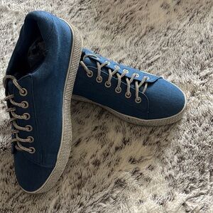 Blue Canvas Sneakers with Silver Accents